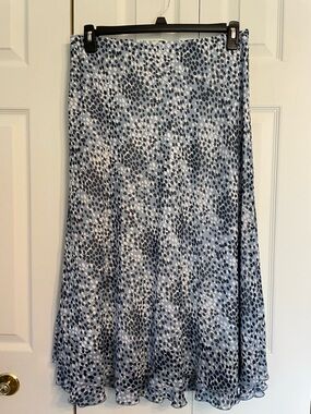 Briggs New York Light Blue and Navy Dot A-Line Midi Skirt